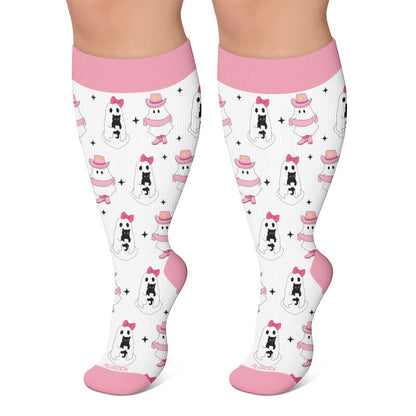 Plus Size Pink Ghost Skull Compression Socks - White - 4XL - image 4