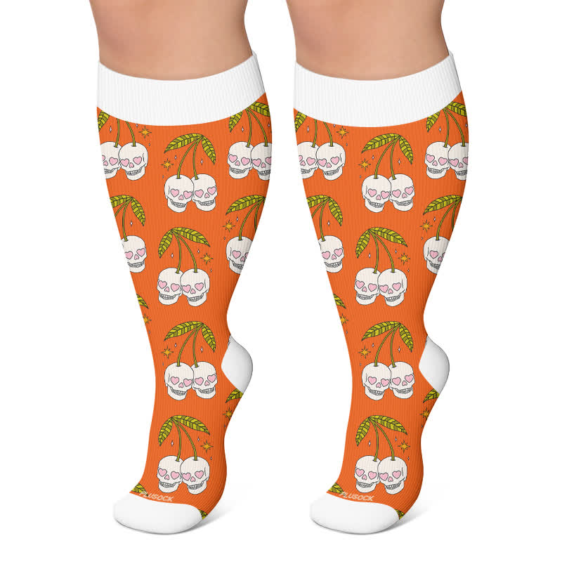 Plus Size Pink Ghost Skull Compression Socks - Orange - 4XL - image 6