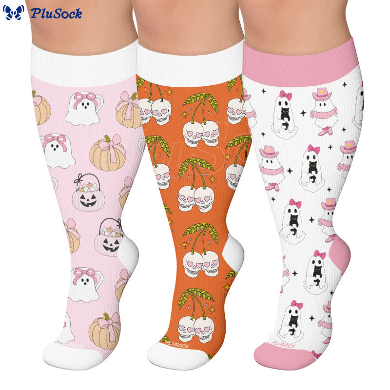 Plus Size Pink Ghost Skull Compression Socks - image 0