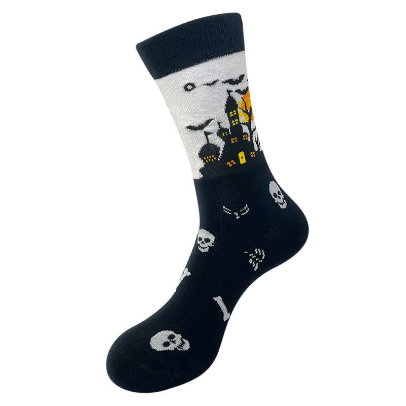 Halloween Spider Web Print Crew Socks (5 Pairs) - B - EU36-43 (US3-9) - image 2