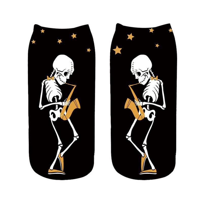 Halloween Skeleton Playing Saxophone Ankle Socks (5 Pairs) - A - EU36-43 (US3-9) - image 1