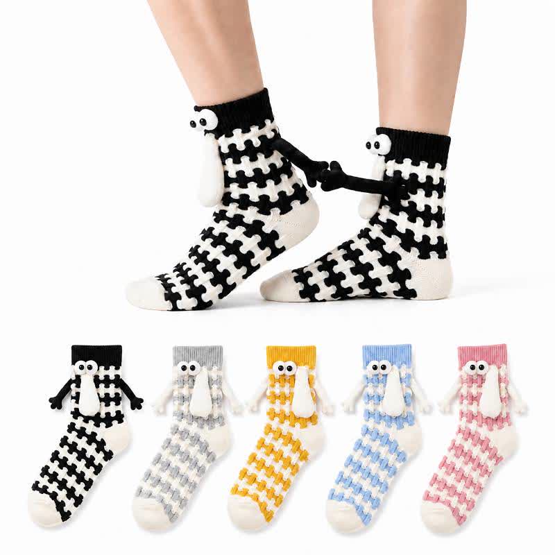 Plush Sheep Houndstooth Knit Socks(5 Pairs) - Multicolor - EU35-42(US2-8) - image 0