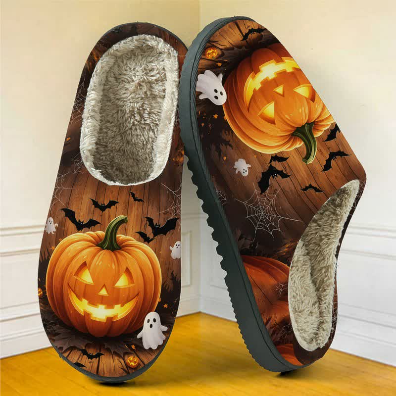 Halloween Fun Jack-O'-Lantern Bat Full Print Fuzzy Slippers - image 2