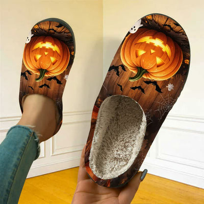 Halloween Fun Jack-O'-Lantern Bat Full Print Fuzzy Slippers - image 3