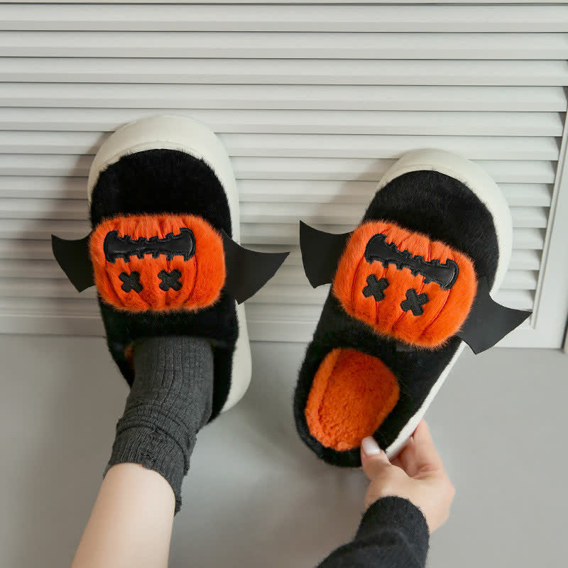 Halloween Bat Wing Pumpkin Fuzzy Slippers - Black - EU40-41(US7-7.5) - image 4