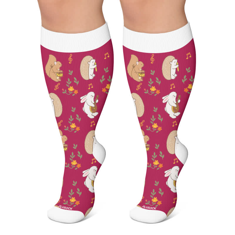 Plus Size Autumn Pumpkin Ghost Compression Socks - Rose - 4XL - image 5