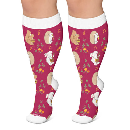 Plus Size Autumn Pumpkin Ghost Compression Socks - Rose - 4XL - image 5