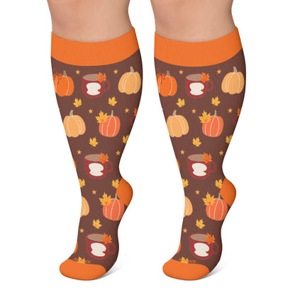Plus Size Autumn Pumpkin Ghost Compression Socks - Brown - 4XL - image 6