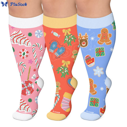 Plus Size Christmas Candy Cane Compression Socks - image 0