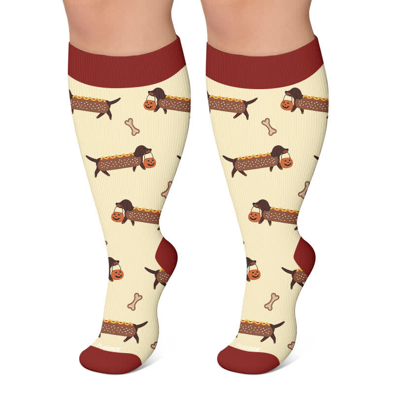 Plus Size Halloween Dachshund Compression Socks - Yellow - 4XL - image 5