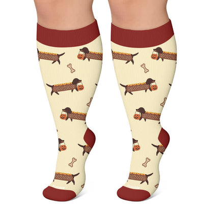 Plus Size Halloween Dachshund Compression Socks - Yellow - 4XL - image 5