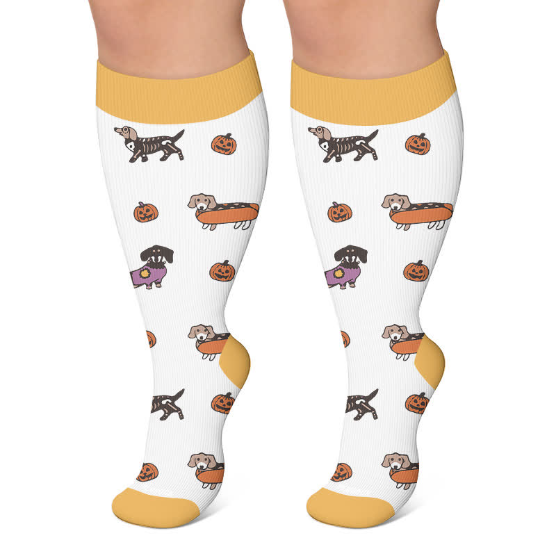 Plus Size Halloween Dachshund Compression Socks - White - 4XL - image 6