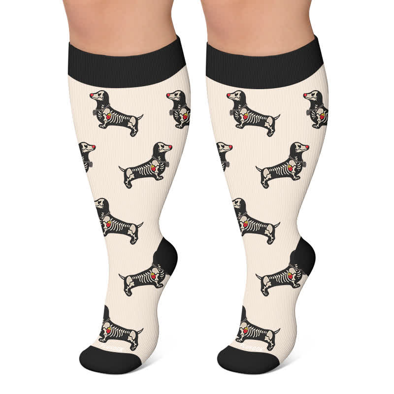 Plus Size Halloween Dachshund Compression Socks - Beige - 4XL - image 4