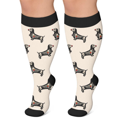 Plus Size Halloween Dachshund Compression Socks - Beige - 4XL - image 4