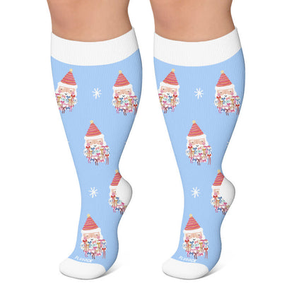 Plus Size Nutcracker Santa Compression Socks - Light Blue - 4XL - image 4