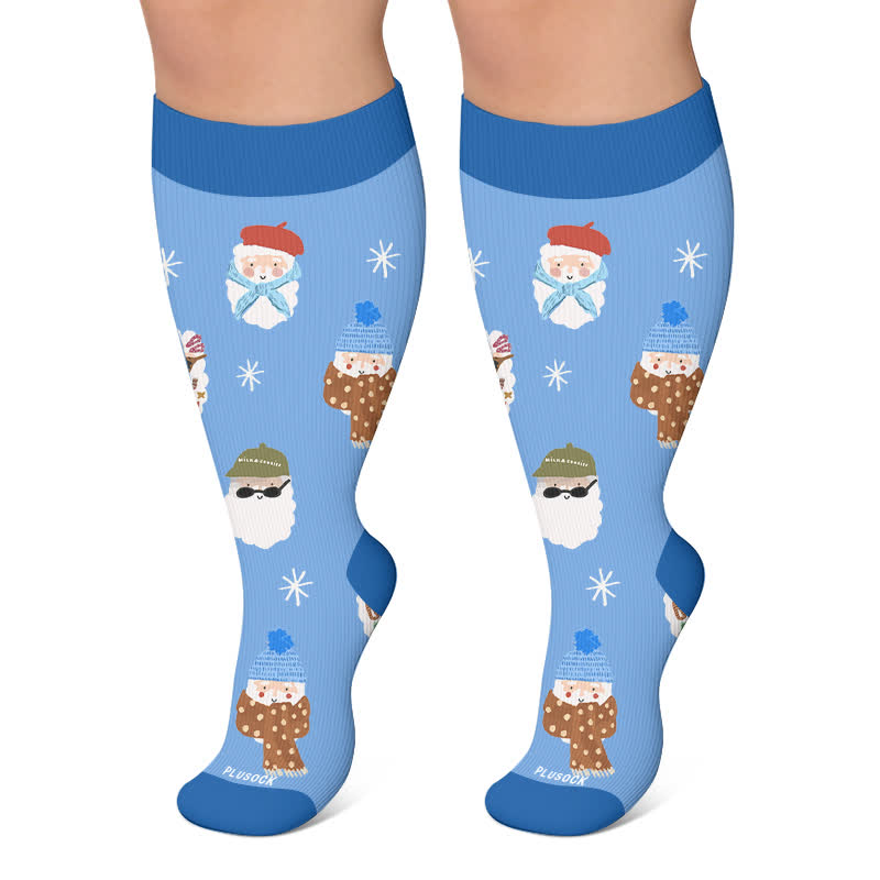 Plus Size Nutcracker Santa Compression Socks - Blue - 4XL - image 5