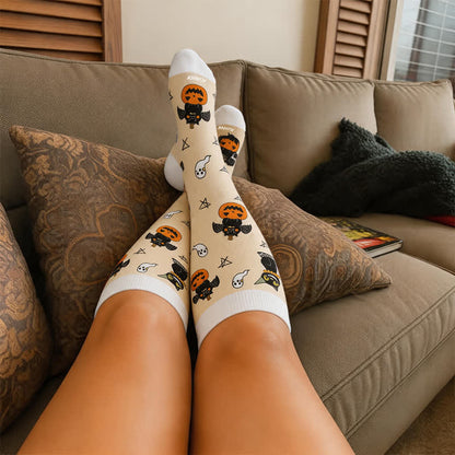 Plus Size Pumpkin Cat Compression Socks - image 1