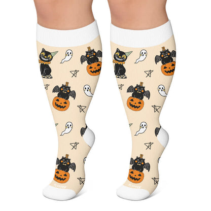 Plus Size Pumpkin Cat Compression Socks - Apricot - 4XL - image 5