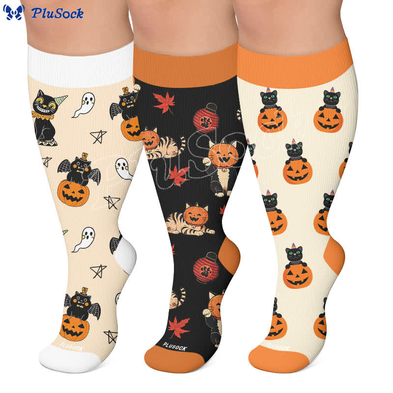 Plus Size Pumpkin Cat Compression Socks - image 0