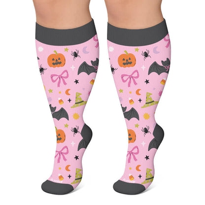 Plus Size Spooky Cats Compression Socks - Pink - 4XL - image 5