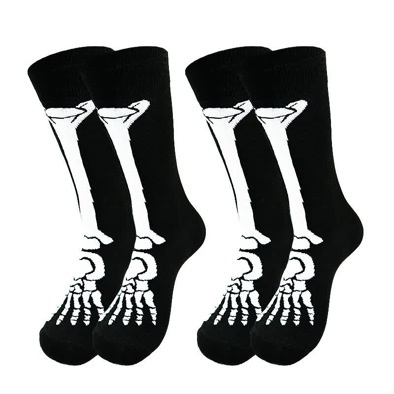 Halloween Skeleton Print Cotton Crew Socks (3 Pairs) - image 4