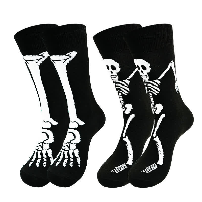 Halloween Skeleton Print Cotton Crew Socks (3 Pairs) - image 5