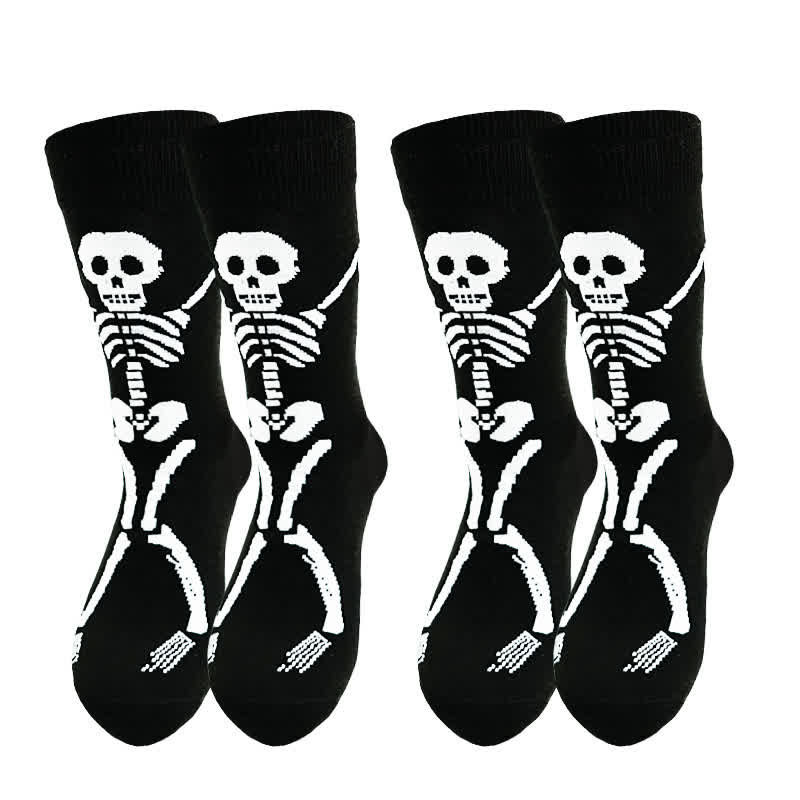 Halloween Skeleton Print Cotton Crew Socks (3 Pairs) - image 3