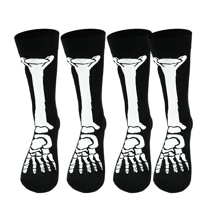 Halloween Skeleton Print Cotton Crew Socks (3 Pairs) - image 6