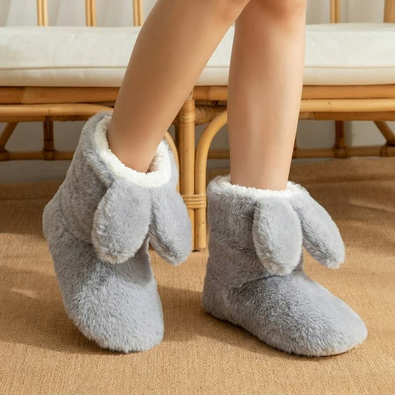 Pink Drooping Bunny Ears Plush Slipper Socks - Light Gray - EU43-44(US9-10) - image 5