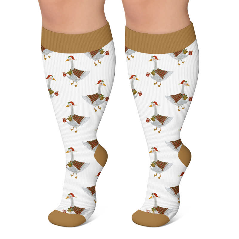 Plus Size Christmas Animal Compression Socks - Coffee - 4XL - image 5