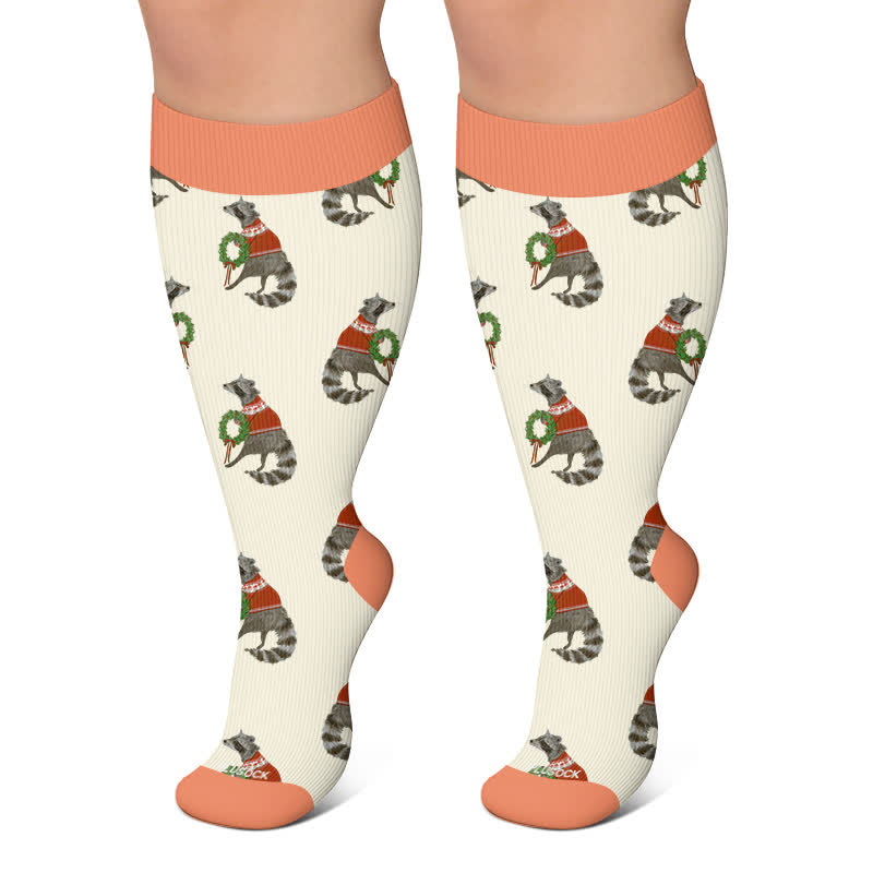 Plus Size Christmas Animal Compression Socks - Apricot - 4XL - image 6