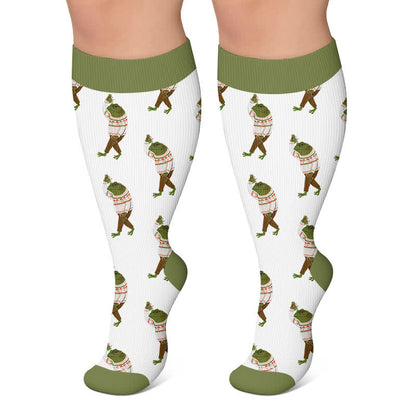 Plus Size Christmas Animal Compression Socks - Green - 4XL - image 4