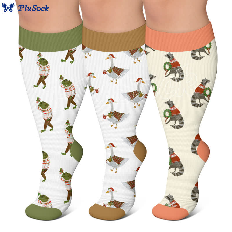 Plus Size Christmas Animal Compression Socks - image 0