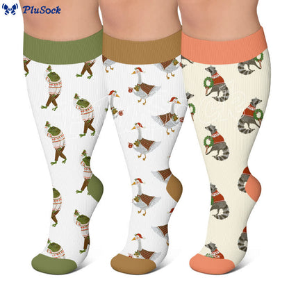 Plus Size Christmas Animal Compression Socks - image 0