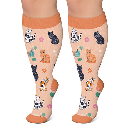 Plus Size Moonlit Kitty Compression Socks - Orange - 4XL - image 5