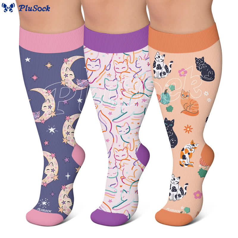 Plus Size Moonlit Kitty Compression Socks - image 0