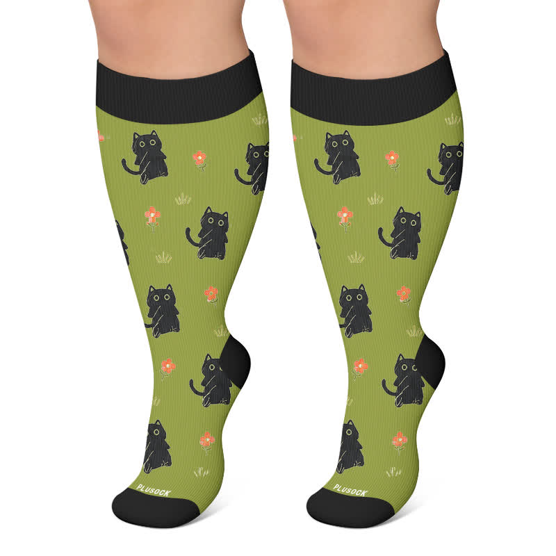 Plus Size Lazy Frog Cat Compression Socks - Dark Green - 4XL - image 6