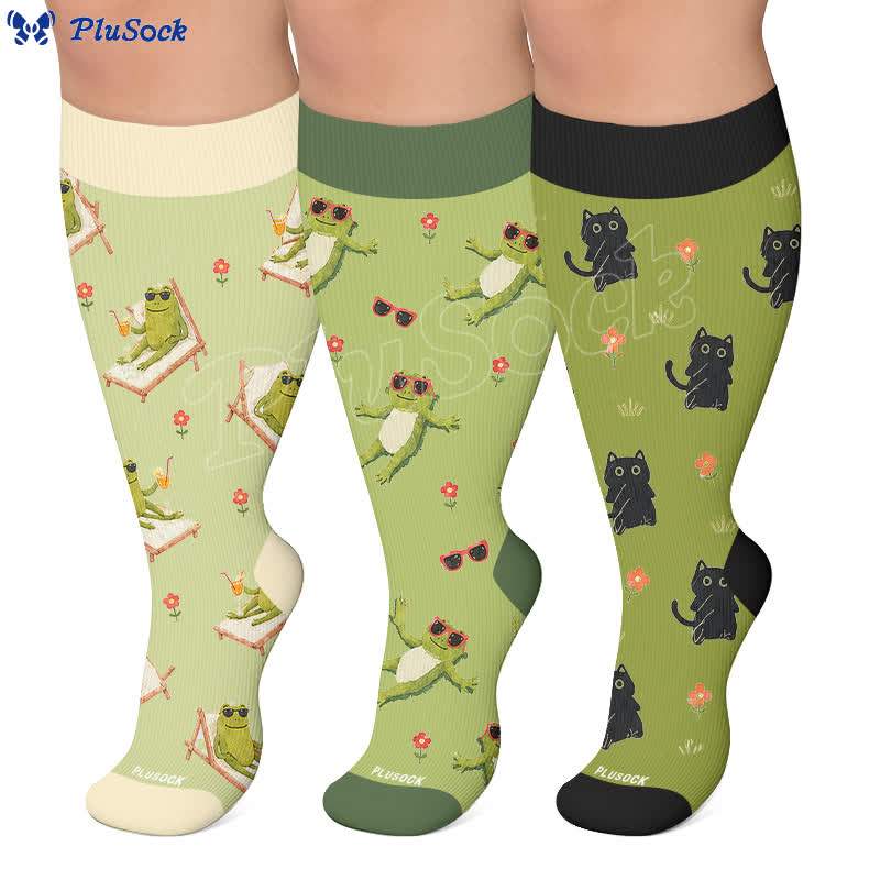 Plus Size Lazy Frog Cat Compression Socks - image 0