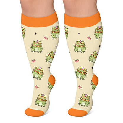 Plus Size Funny Frog Print Compression Socks - Apricot - 4XL - image 6