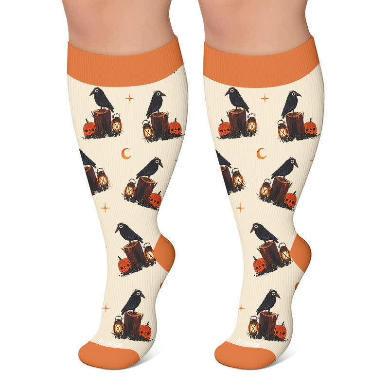 Plus Size Crow Witch CatCompression Socks - Apricot - 4XL - image 4