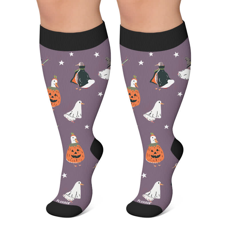 Plus Size Crow Witch CatCompression Socks - Dark Purple - 4XL - image 5