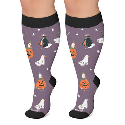 Plus Size Crow Witch CatCompression Socks - Dark Purple - 4XL - image 5