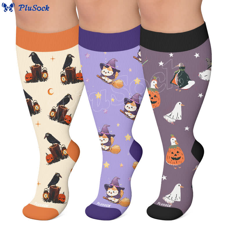 Plus Size Crow Witch CatCompression Socks - image 0