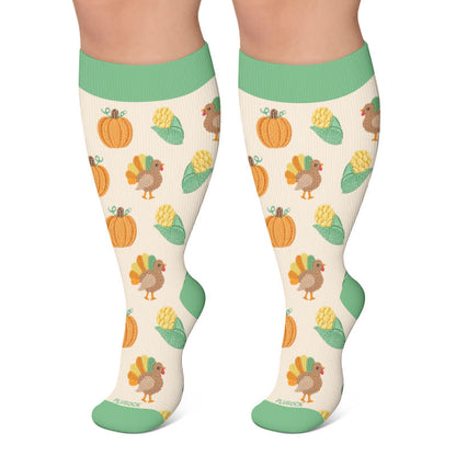 Plus Size Thanksgiving Print Compression Socks - Green - 4XL - image 4