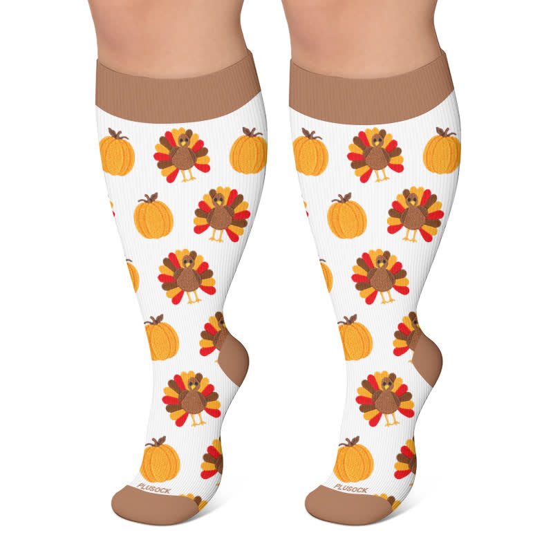 Plus Size Thanksgiving Print Compression Socks - Brown - 4XL - image 5