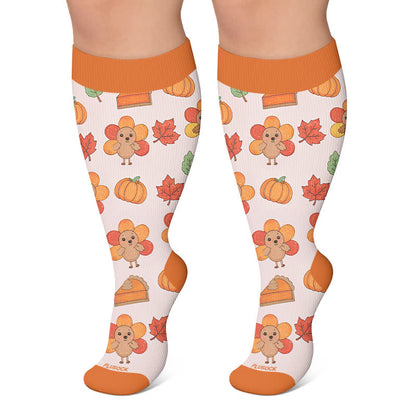 Plus Size Thanksgiving Print Compression Socks - Orange - 4XL - image 6