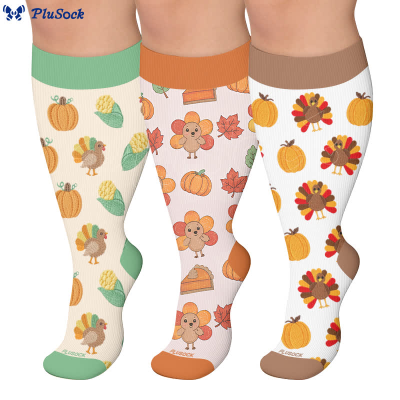 Plus Size Thanksgiving Turkey Compression Socks - image 0