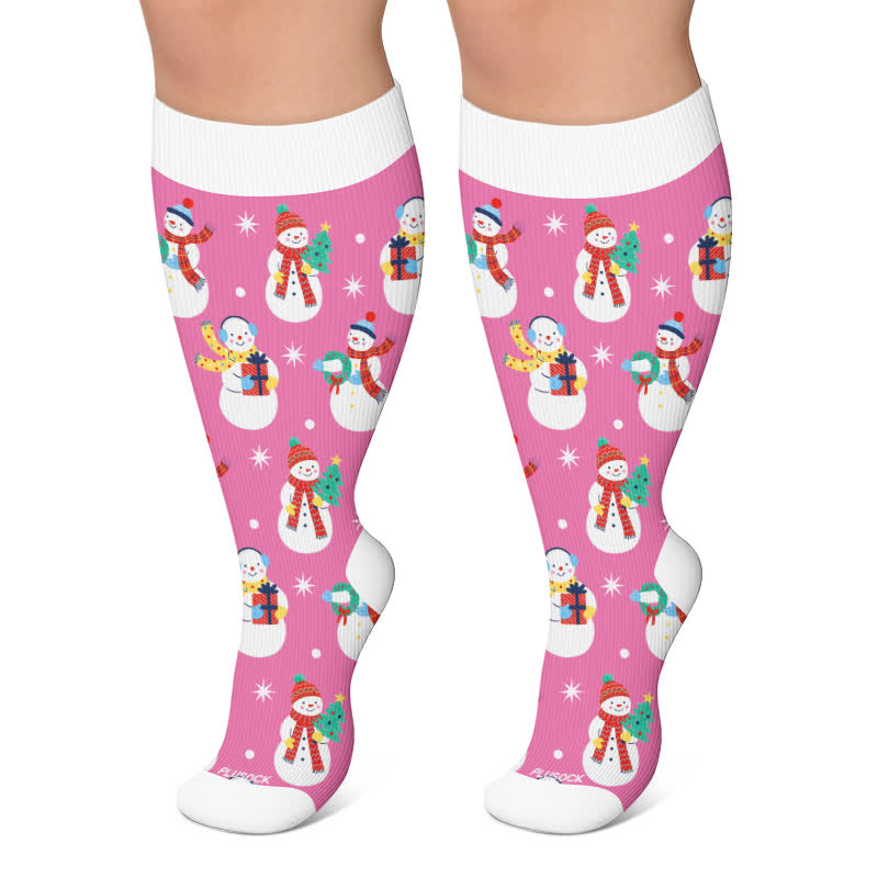 Plus Size Christmas Snowman Compression Socks - Light Pink - 4XL - image 6