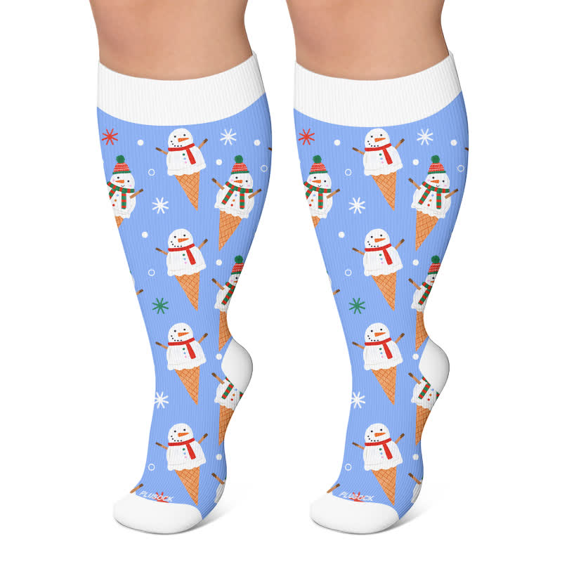 Plus Size Christmas Snowman Compression Socks - Blue - 4XL - image 4