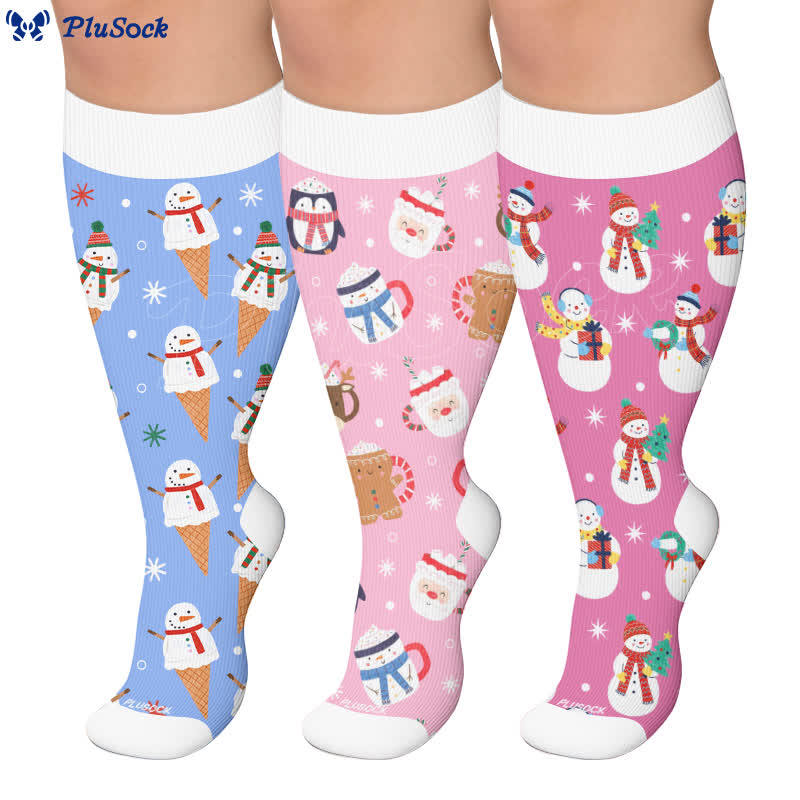 Plus Size Christmas Snowman Compression Socks - image 0